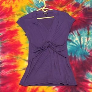 Purple short-sleeved draped blouse -L